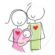 New Parents with Baby Girl - Round Stickers stickers