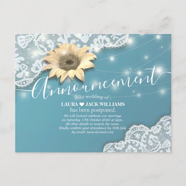 New Plans Wedding Postponement Change The Date Announcement Postcard