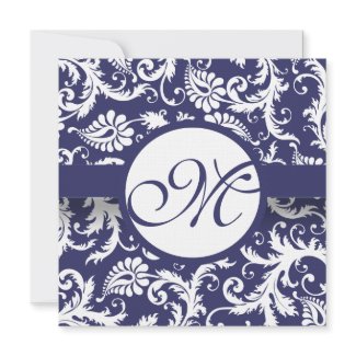 New Sizes Navy Damask Swirls Wedding Invitation invitation