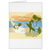 new vintage surfer hawaii beach girl boy greeting card