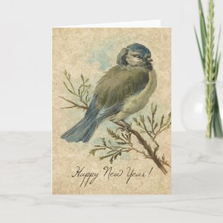 New Year, Bluetit Vintage Bird card