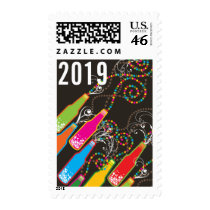 New Year Bubbly Bottles Party Celebration Stamps