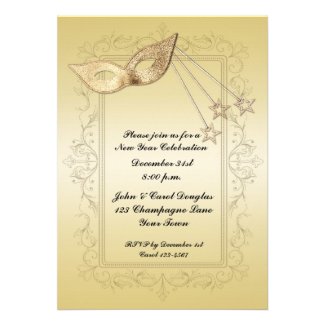 New Year Gold Mask, Scroll Frame Personalized Invites