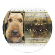 New Year - Golden Elegance - Airedale Round Stickers