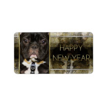 New Year - Golden Elegance - French Bulldog - Teal Personalized Address Label