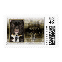 New Year - Golden Elegance - French Bulldog - Teal Postage Stamps