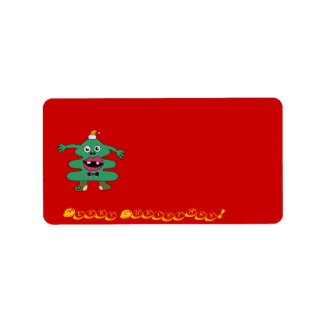 New Year Tree Cute Monster Label