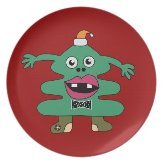 New Year Tree Cute Monster Plate