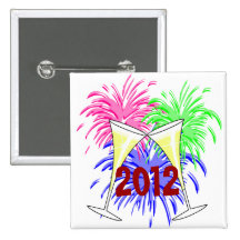 New Year's Champagne And Fire Works Button