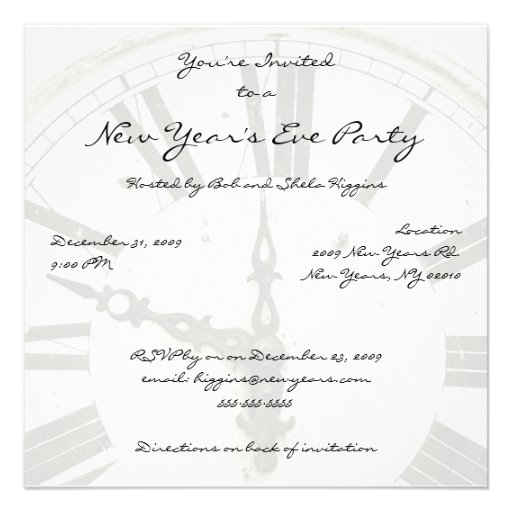 New Year's Countdown Clock Party Invitations (front side)