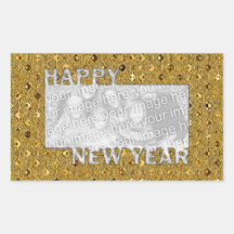 New Years Cut Out Photo Frame - Gold Sequins Stickers
