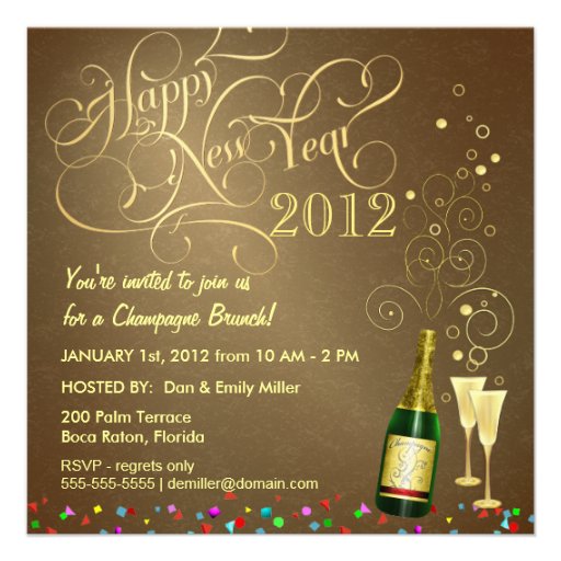 New Year's Day Party - Champagne Brunch Personalized Invitations (front side)