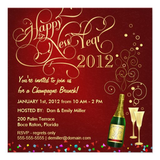 New Year's Day Party - Champagne Brunch Custom Invitations (front side)