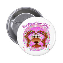 New Years Dog Pinback Buttons