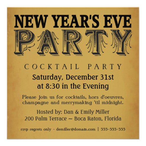 New Years Eve Cocktail Party Vintage Invitations (front side)
