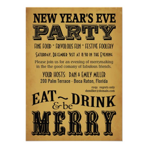New Years Eve Invitations Vintage Playbill (front side)