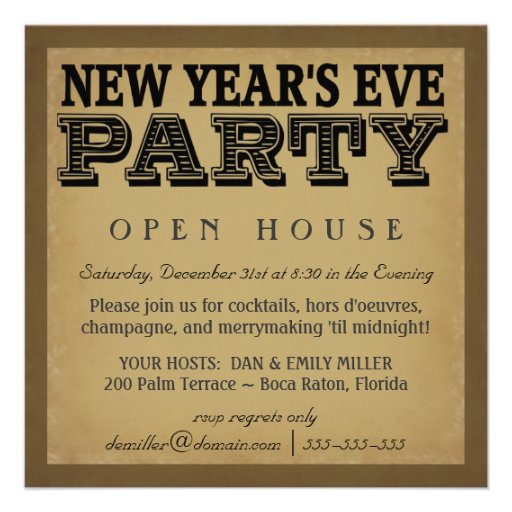 New Years Eve Invitations - Vintage Woodcut (front side)