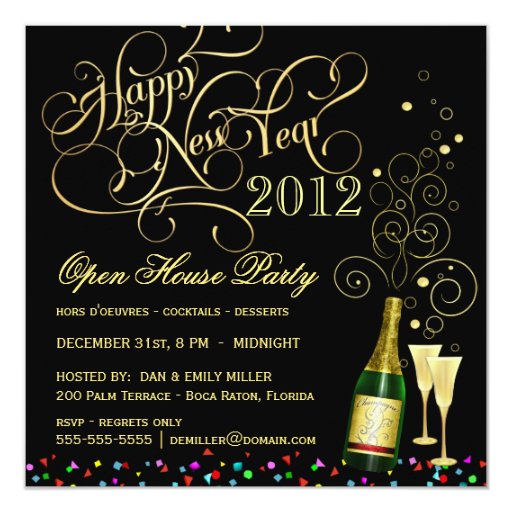 new year s open house party black and gold new years day party invites