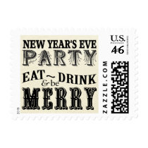New Years Eve Party Eat Drink Be Merry Postage Stamp