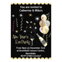 New Years Eve Party Invitation - Black & Gold