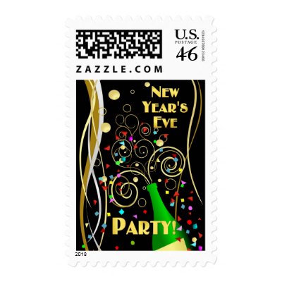New Year's Eve Party Invitation - Postage Stamps by SquirrelHugger