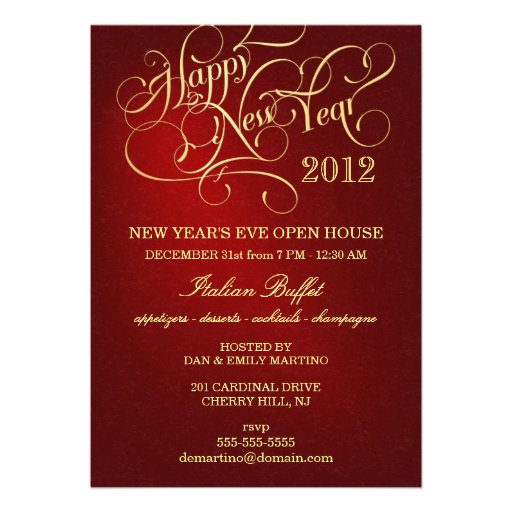 New Year's Eve Party Invitations - Elegant Red (front side)