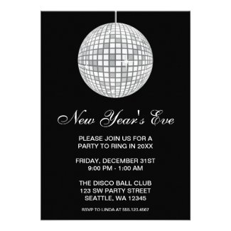 New Years Eve Party Silver Disco Ball Custom Announcement