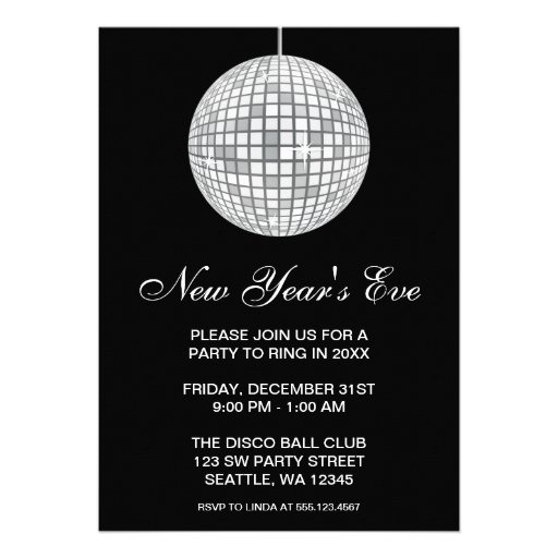 New Years Eve Party Silver Disco Ball Custom Announcement (front side)
