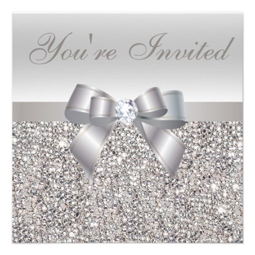 New Year's Eve Party Silver Sequins Diamond Print Personalized Announcements (front side)