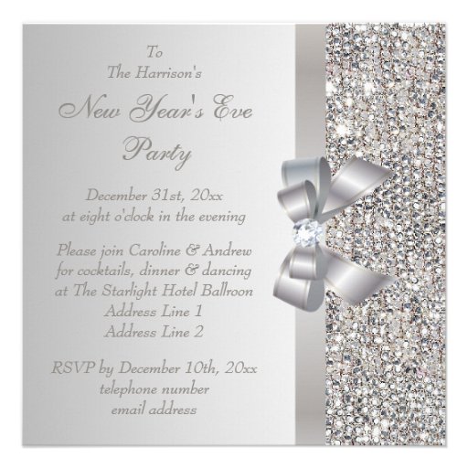 New Year's Eve Party Silver Sequins Diamond Print Personalized Announcements