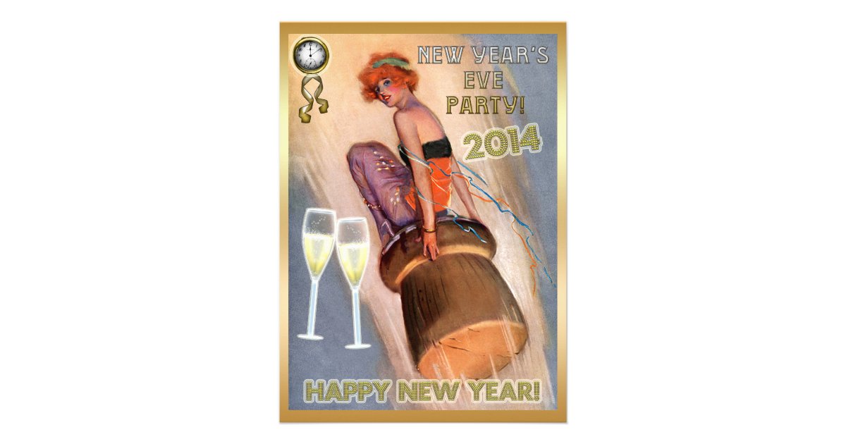 New Year's Eve Party Vintage Girl &amp; Champagne Cork Personalized