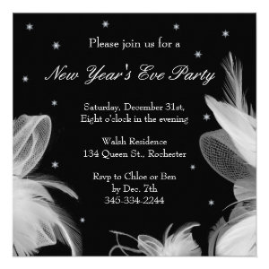 New Year's Eve Winter White Feathers Invitation