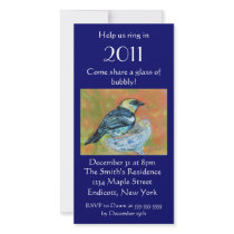 New Years Invitation - Bird on Glass of Bubbly Photo Card Template
