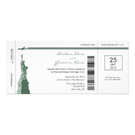 New York Boarding Pass Wedding Invitations