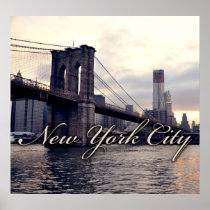 New York Brooklyn Bridge Sunset Poster
