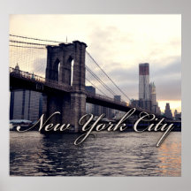 New York Brooklyn Bridge Sunset Poster