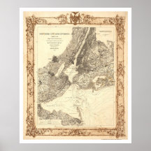New York City and Environs Map by Lindenkohl 1860 Posters