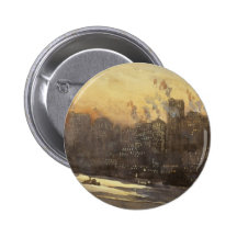 New York City harbor and skyline at night 1920's Button