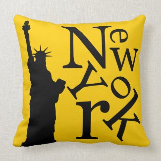 New York City Liberty Black Typography pillow