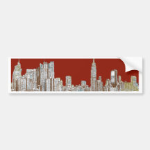 New York city red sepia Bumper Stickers