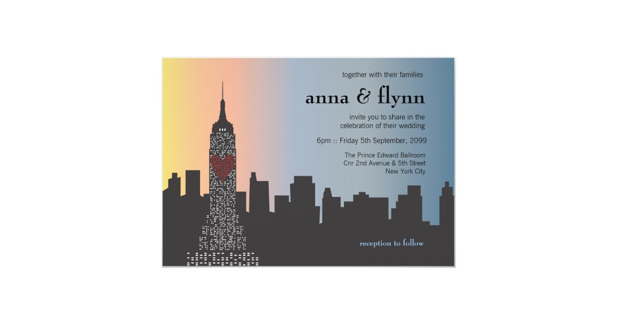 New York City Skyline Cityscape Wedding Invitation | Zazzle
