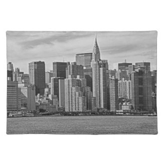 New York City Skyline From the East River B&W Place Mats