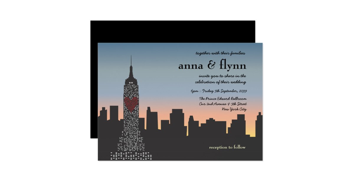 New York City Sunset Skyline Wedding Invitation Zazzle