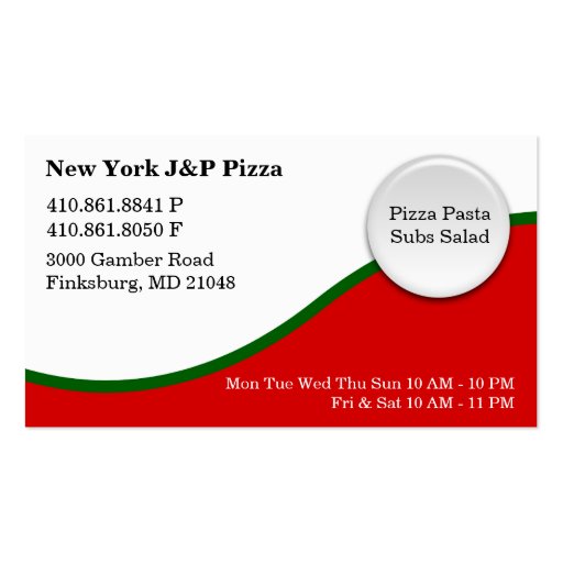 New York J And P Pizza - NEW Business Card Template (front side)