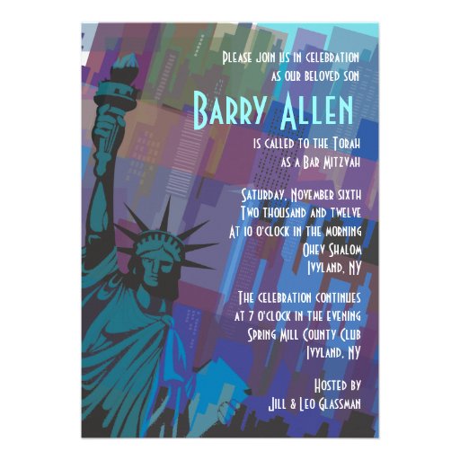 New York Lady Liberty Bar Bat Mitzvah Invitation