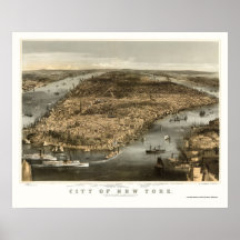 New York, NY Panoramic Map - 1856 Poster