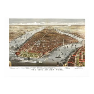 New York, NY Panoramic Map - 1876 Poster