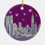 New York NYC purple hearts Christmas Tree Ornament