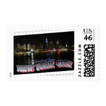 New York Skyline at Night Empire State Stamp