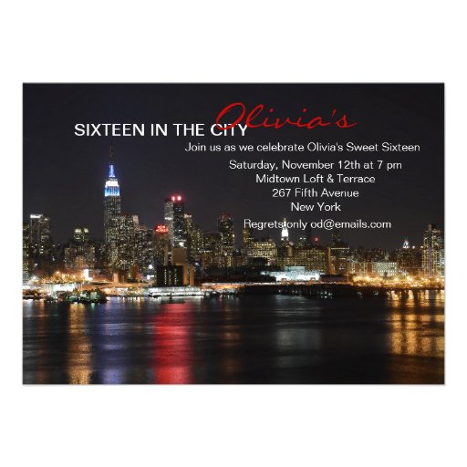 New York Skyline by Night Invitation